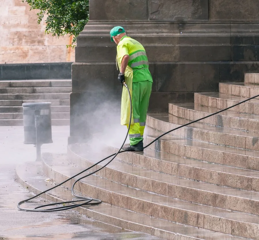 A vetted local pro pressure washing stone steps and pavers